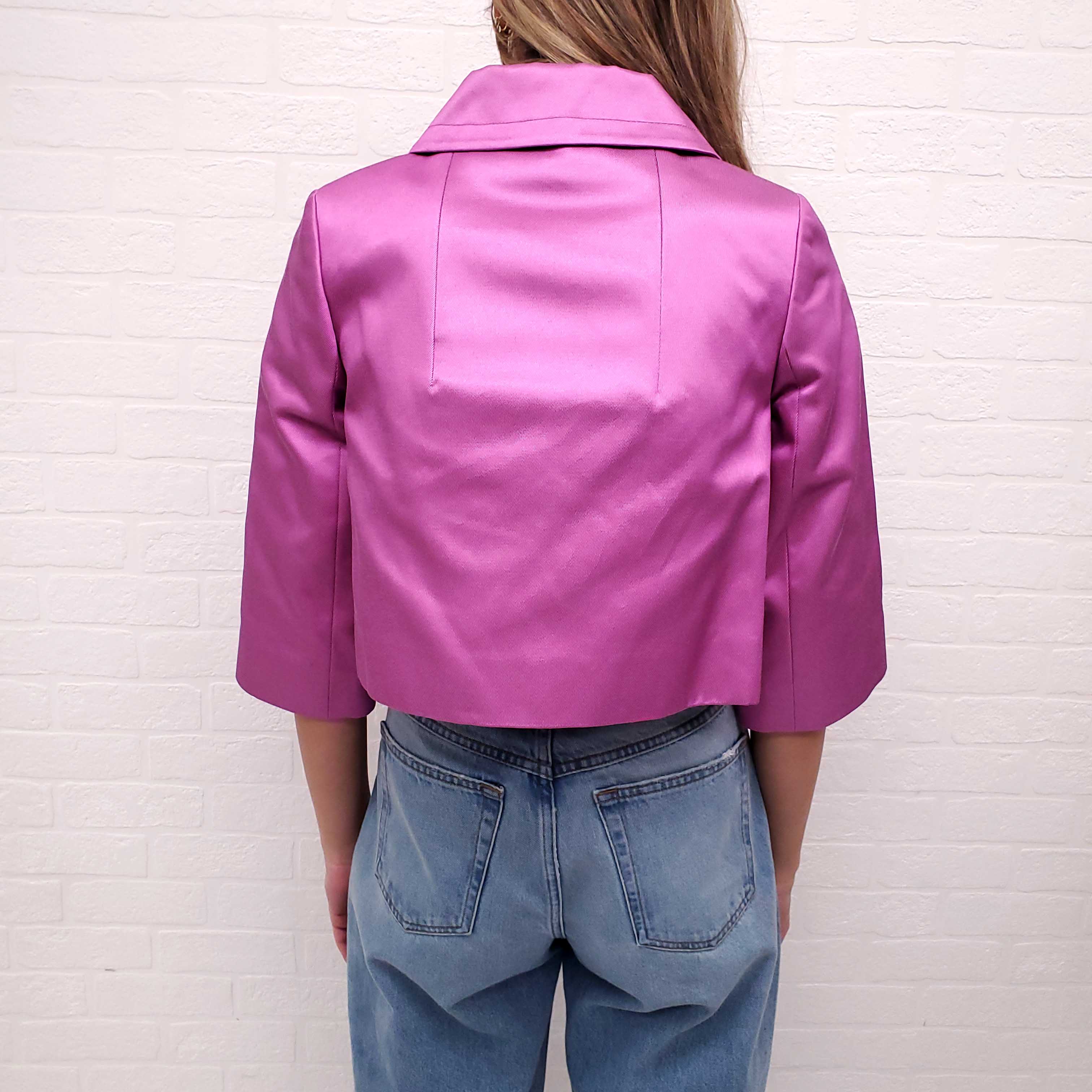 CHRISTIAN DIOR PURPLE CROPPED PEAU DE SOIE BLAZER - SIZE 6