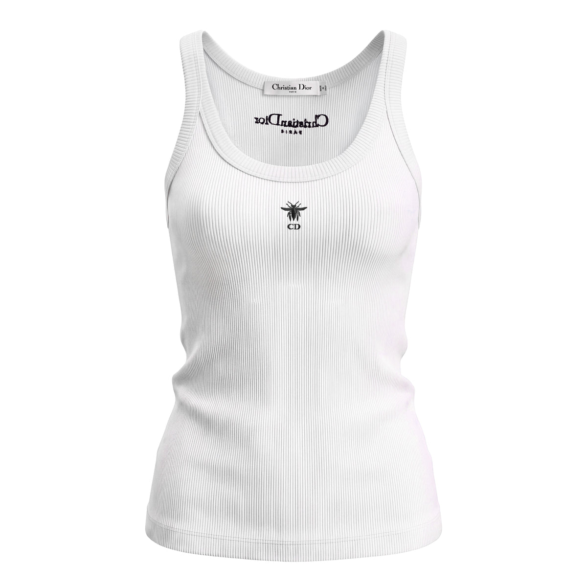CHRISTIAN DIOR WHITE RIBBED LOGO TANK TOP - SIZE S