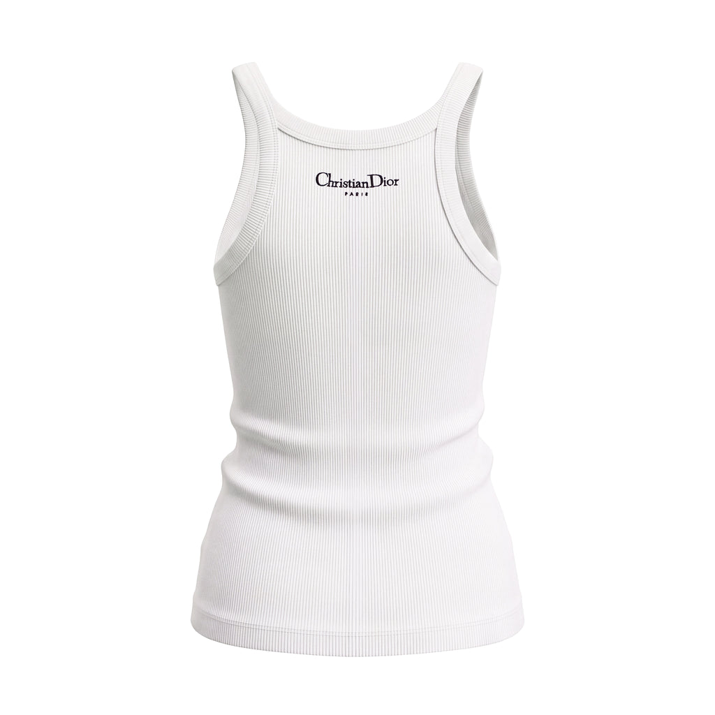 CHRISTIAN DIOR WHITE RIBBED LOGO TANK TOP - SIZE S