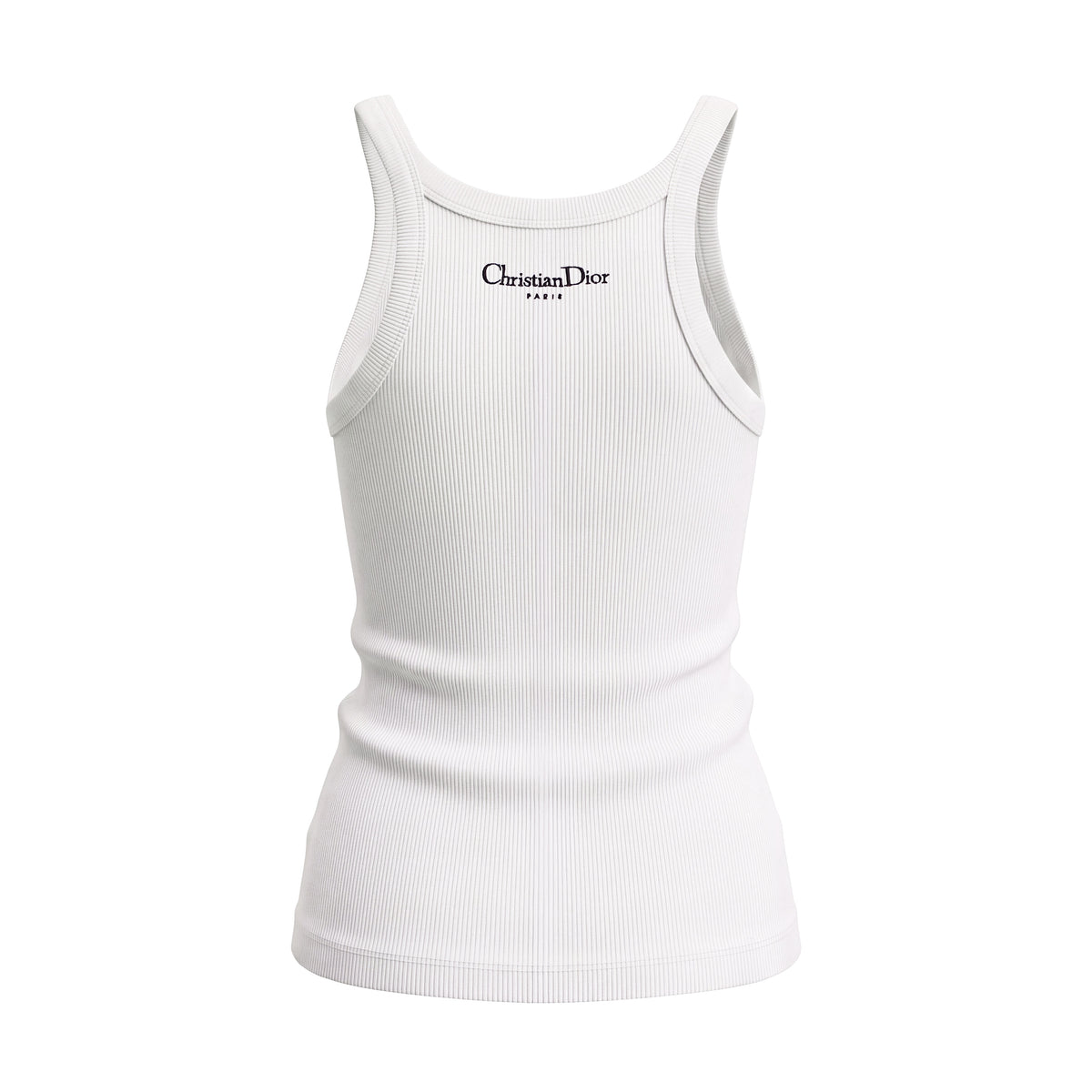 CHRISTIAN DIOR WHITE RIBBED LOGO TANK TOP - SIZE S