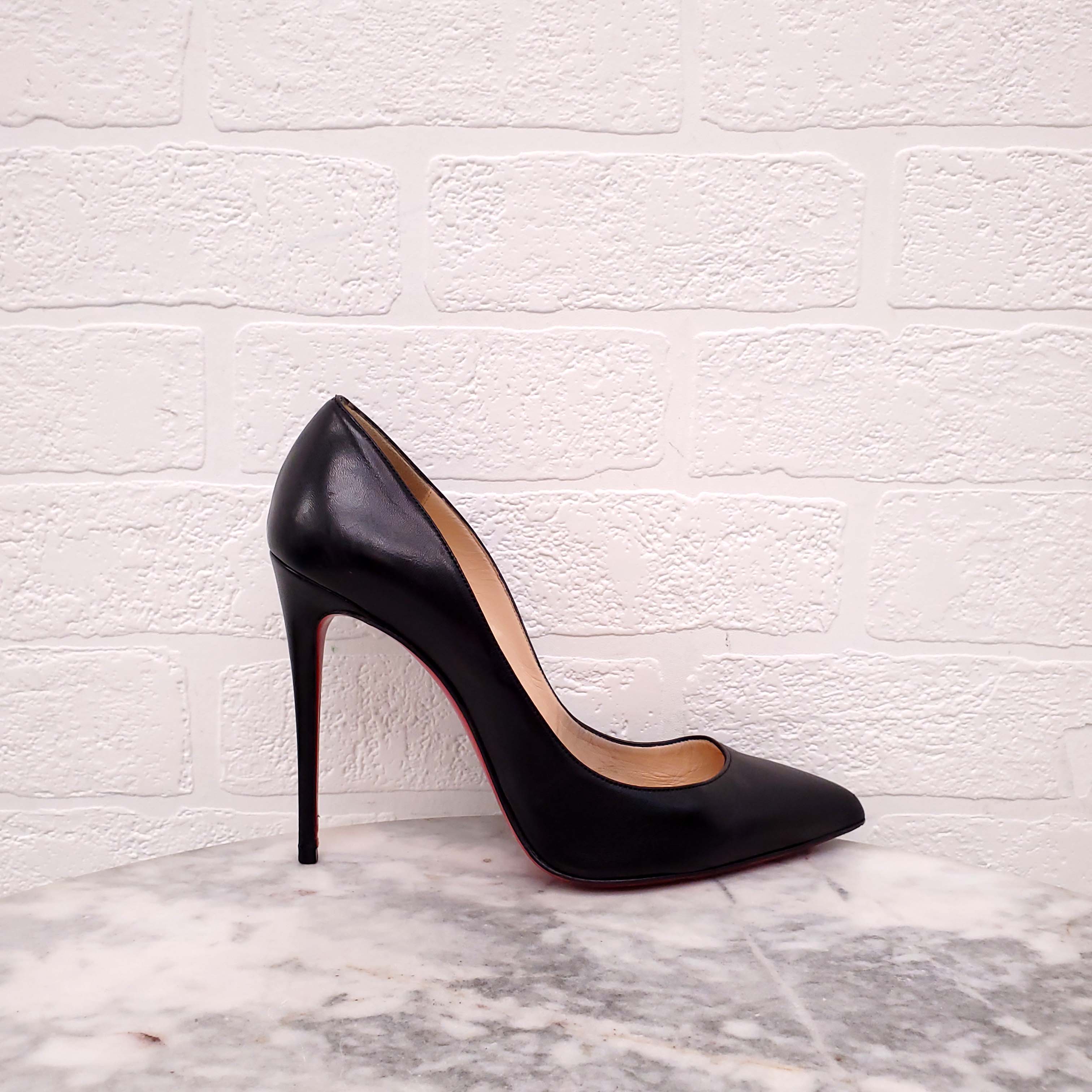 CHRISTIAN LOUBOUTIN BLACK LEATHER HEELS 110 MM - SIZE 38