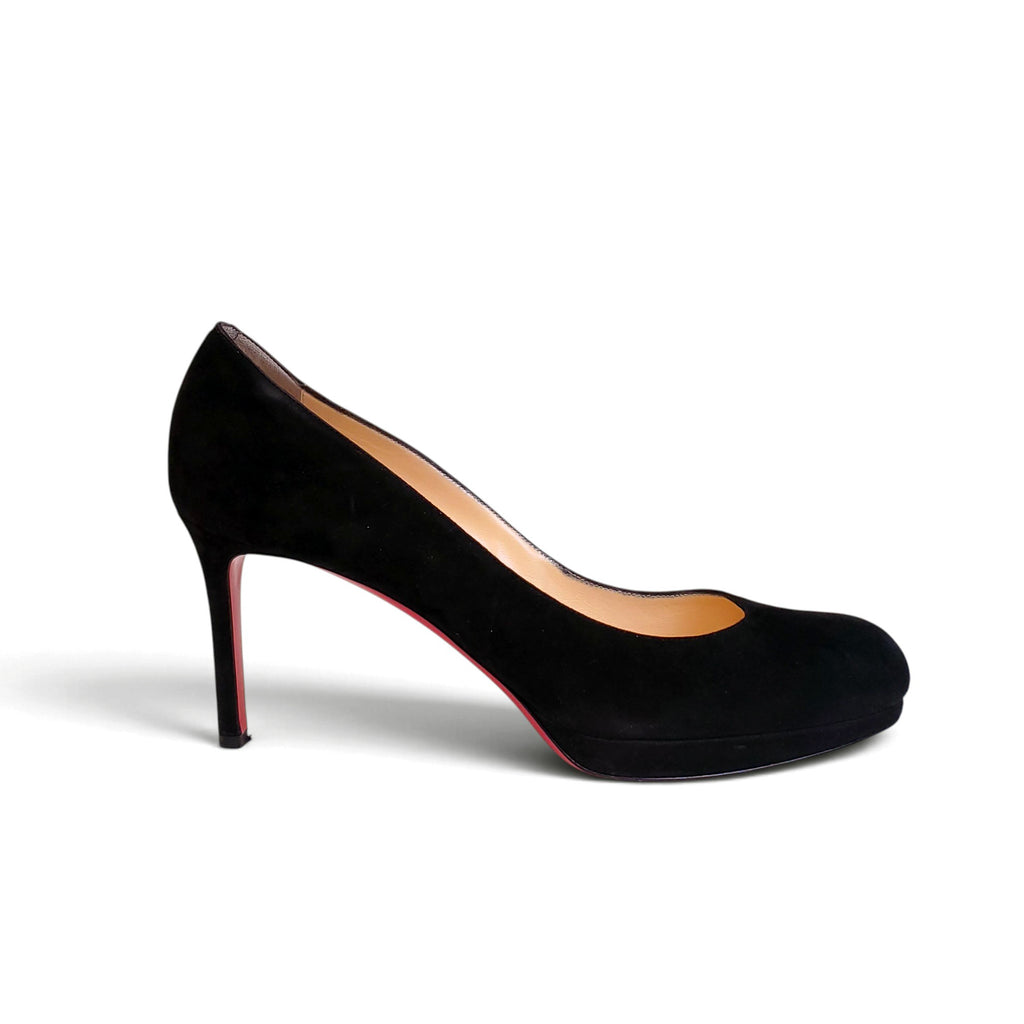 CHRISTIAN LOUBOUTIN BLACK SUEDE ROUND TOE PLATFORM HEELS - SIZE 41.5