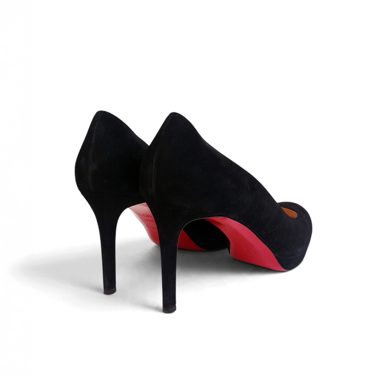 CHRISTIAN LOUBOUTIN BLACK SUEDE ROUND TOE PLATFORM HEELS - SIZE 41.5