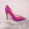CHRISTIAN LOUBOUTIN DEGRASTRASS PINK SUEDE  PUMP WITH CRYSTAL DETAIL - SIZE 40.5