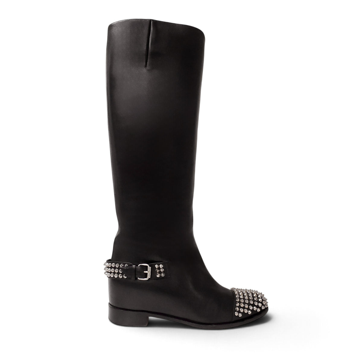 CHRISTIAN LOUBOUTIN LEATHER BLACK TALL BOOTS WITH ROCKSTUD DETAIL - SIZE 39