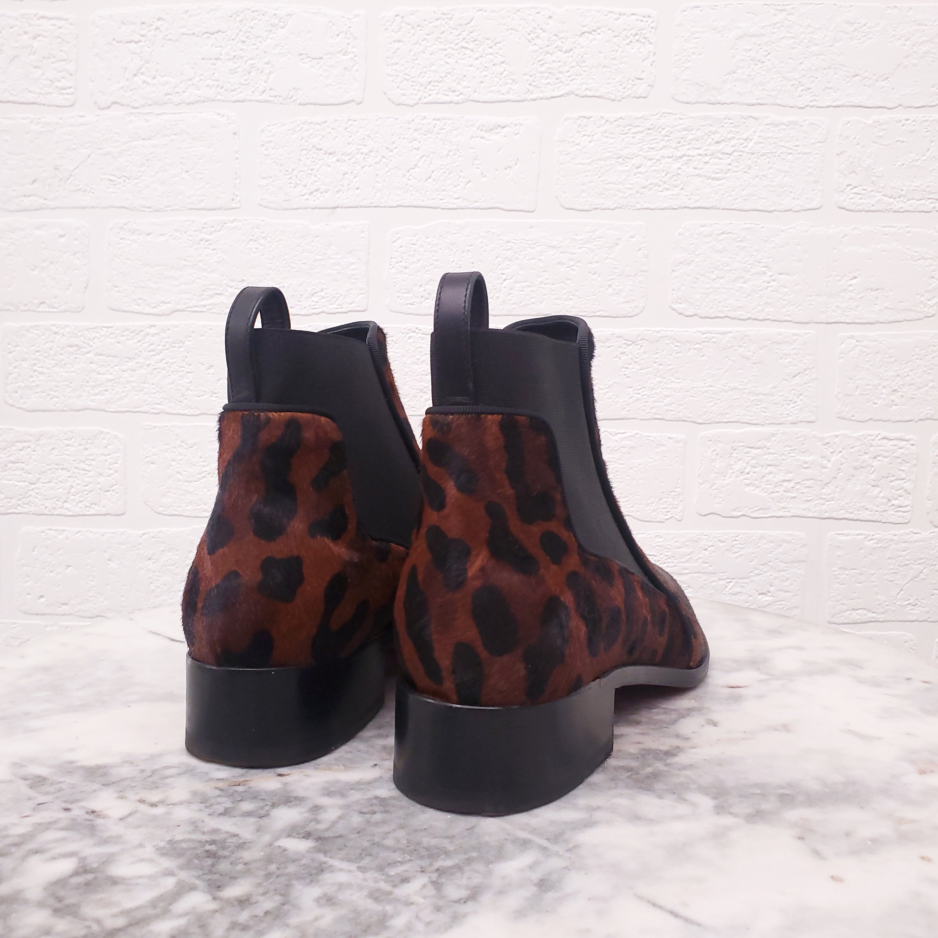 CHRISTIAN LOUBOUTIN PONY HAIR LEOPARD CHELSEA BOOT - SIZE 38