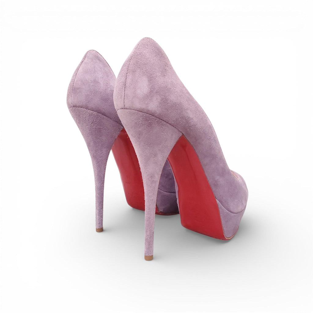 CHRISTIAN LOUBOUTIN PURPLE SUEDE PEEP TOE HEELS - SIZE 40