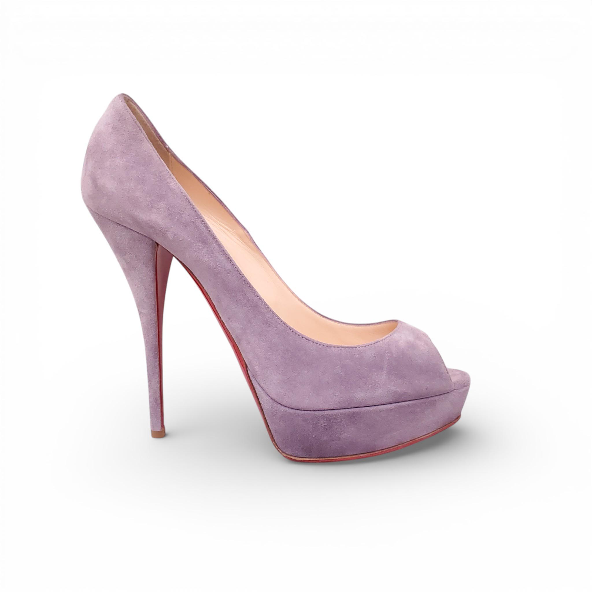 CHRISTIAN LOUBOUTIN PURPLE SUEDE PEEP TOE HEELS - SIZE 40.5