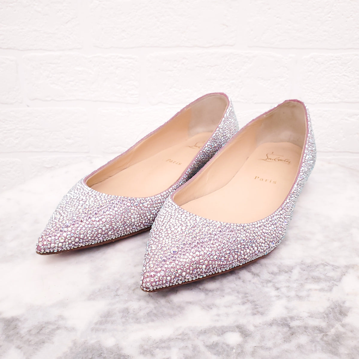 CHRISTIAN LOUBOUTIN SWAROVSKI CRYSTAL FLATS - SIZE 38