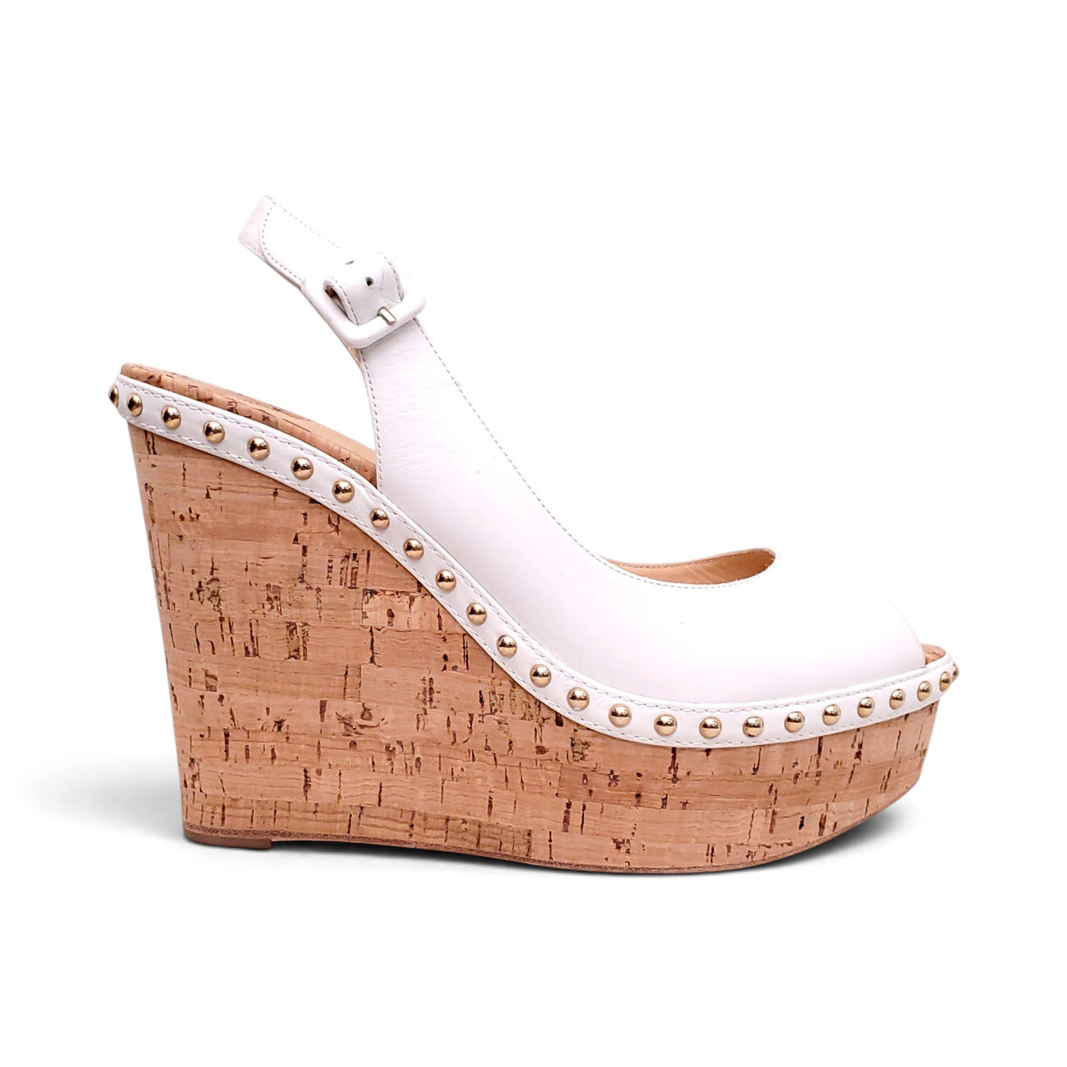 CHRISTIAN LOUBOUTIN WHITE STUDDED ESPADRILLE WEDGES - SIZE 39