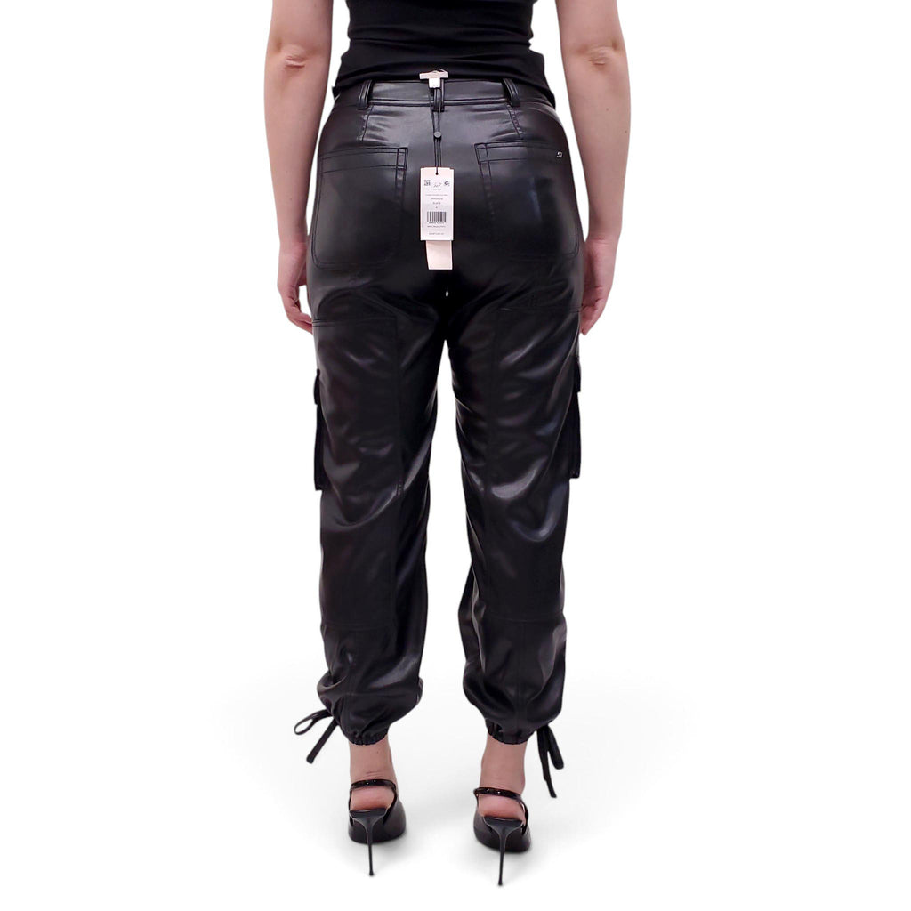 CINQ À SEPT BLACK VEGAN LEATHER CARGO PANTS - SIZE 4