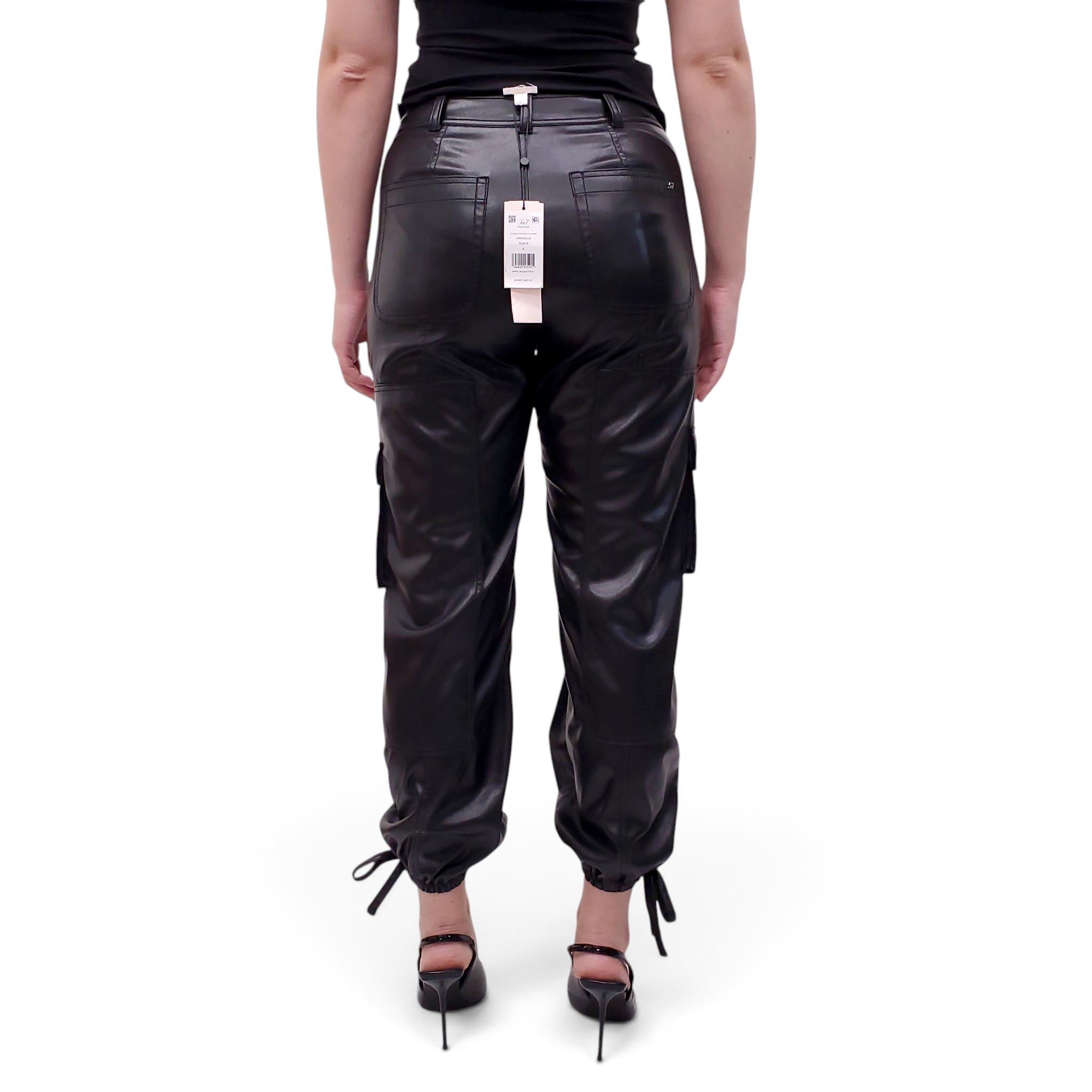 CINQ À SEPT BLACK VEGAN LEATHER CARGO PANTS - SIZE 4