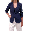 CINQ À SEPT BLUE BLAZER WITH RUCHED SLEEVES - SIZE 0