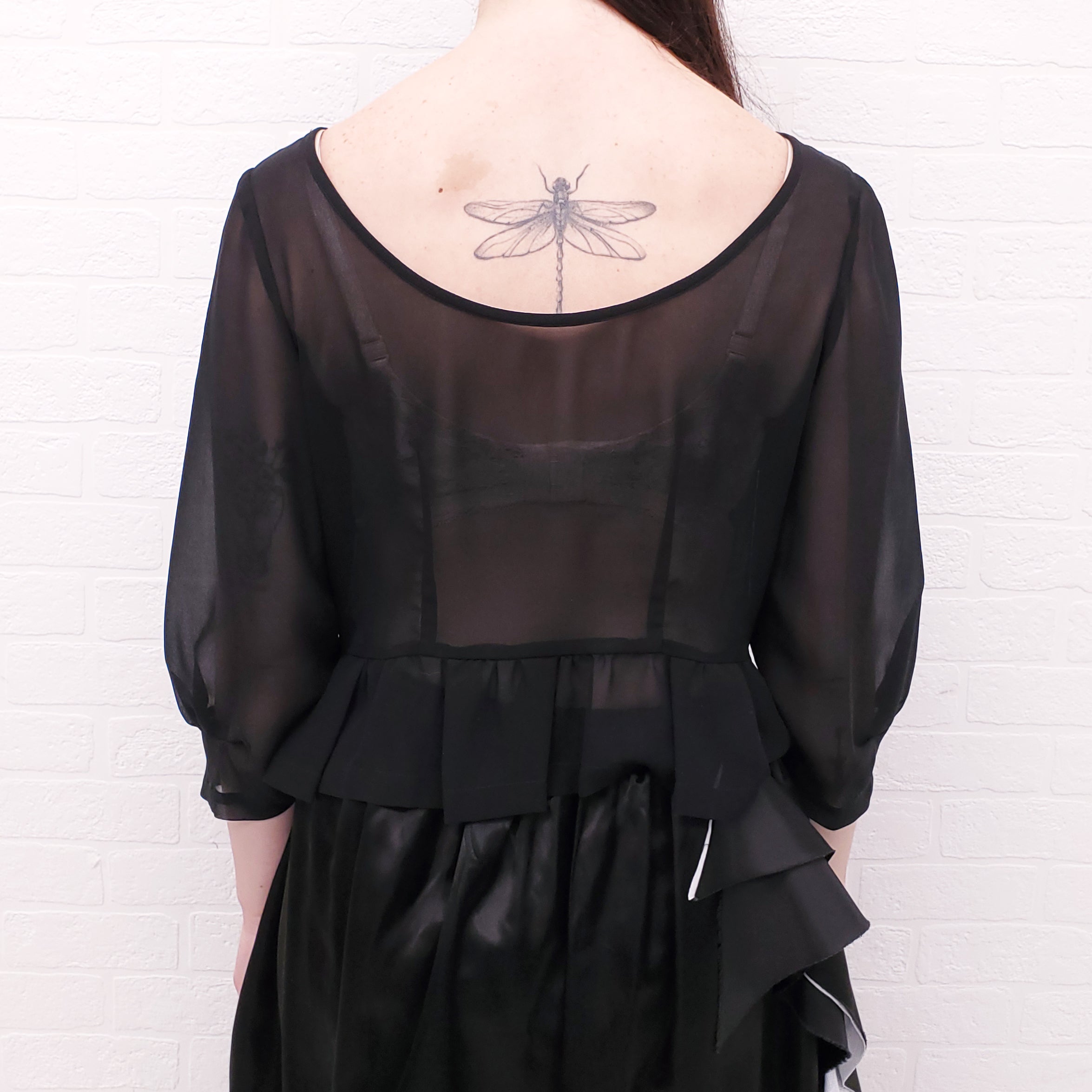 COMME DES GARÇONS BLACK SHEER RUFFLE BLOUSE - SIZE S