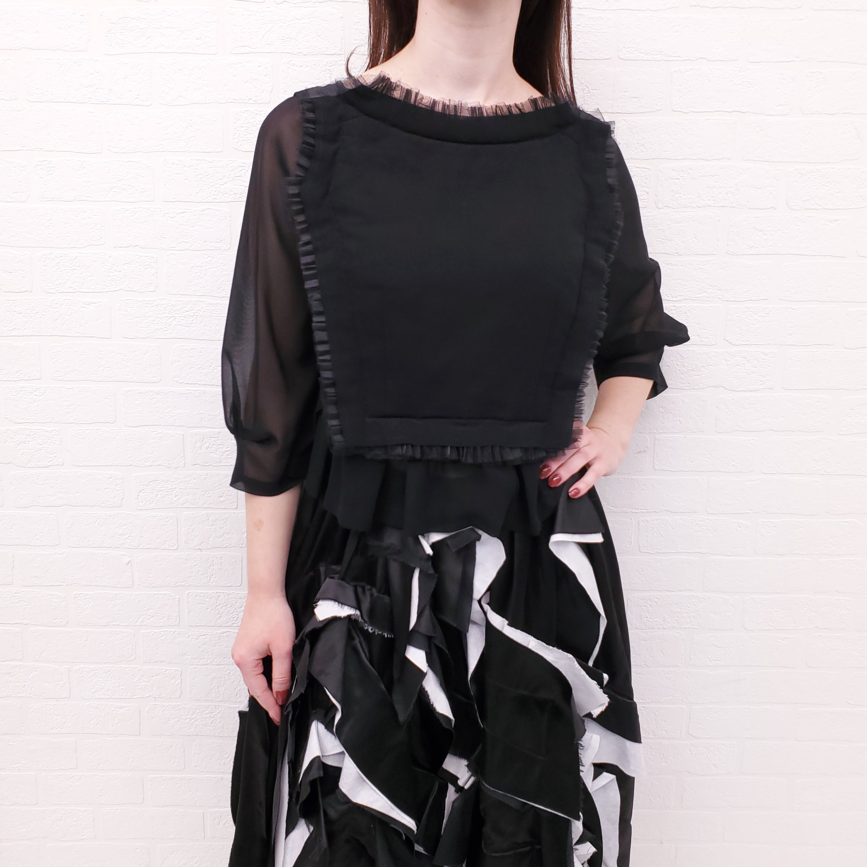 COMME DES GARÇONS BLACK SHEER RUFFLE BLOUSE - SIZE S
