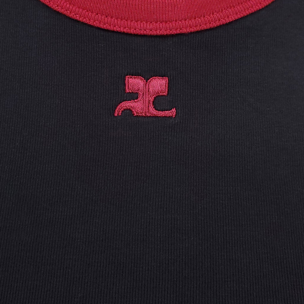 COURRÈGES BLACK AND RED SIGNATURE CONTRAST T-SHIRT - SIZE XS