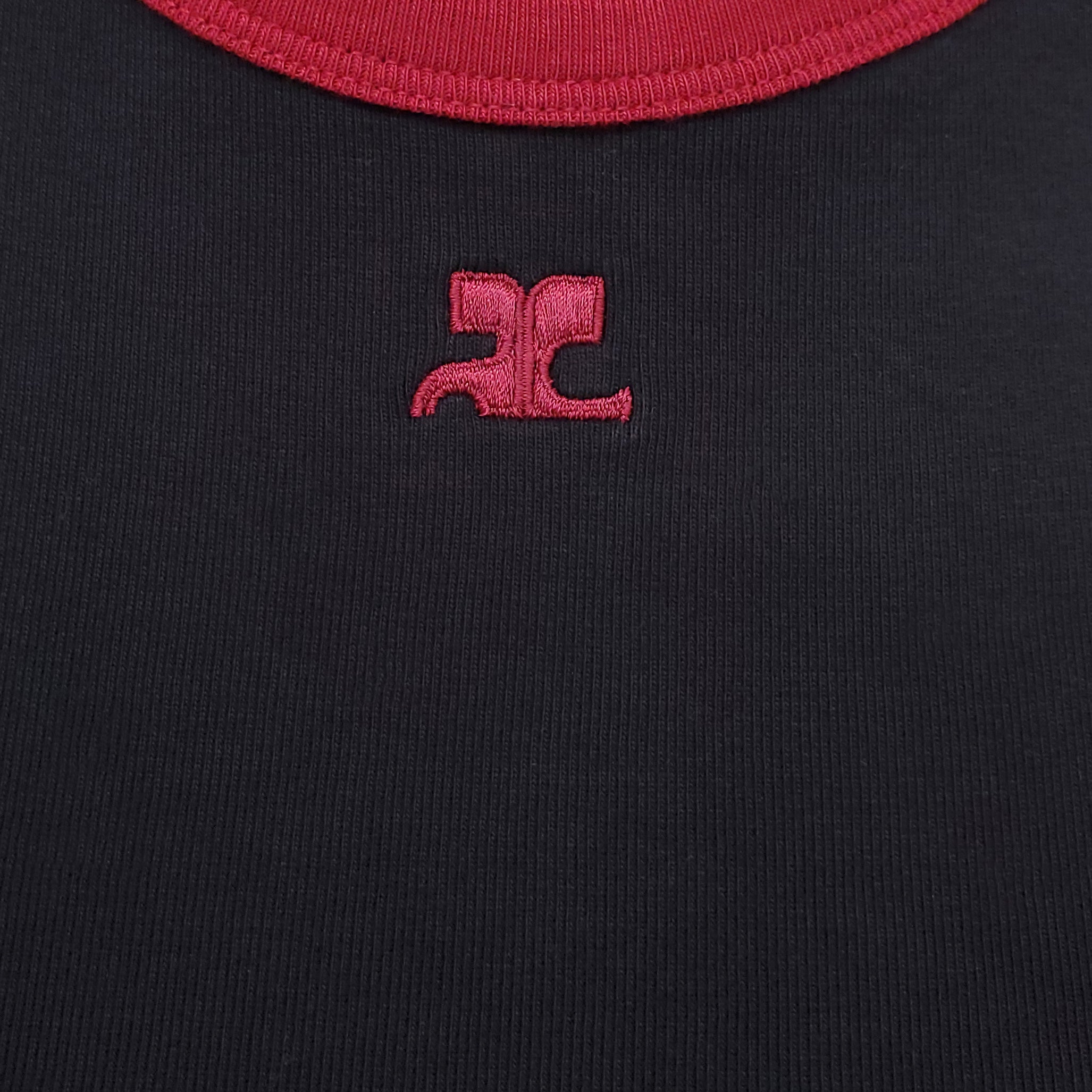 COURRÈGES BLACK AND RED SIGNATURE CONTRAST T-SHIRT - SIZE XS