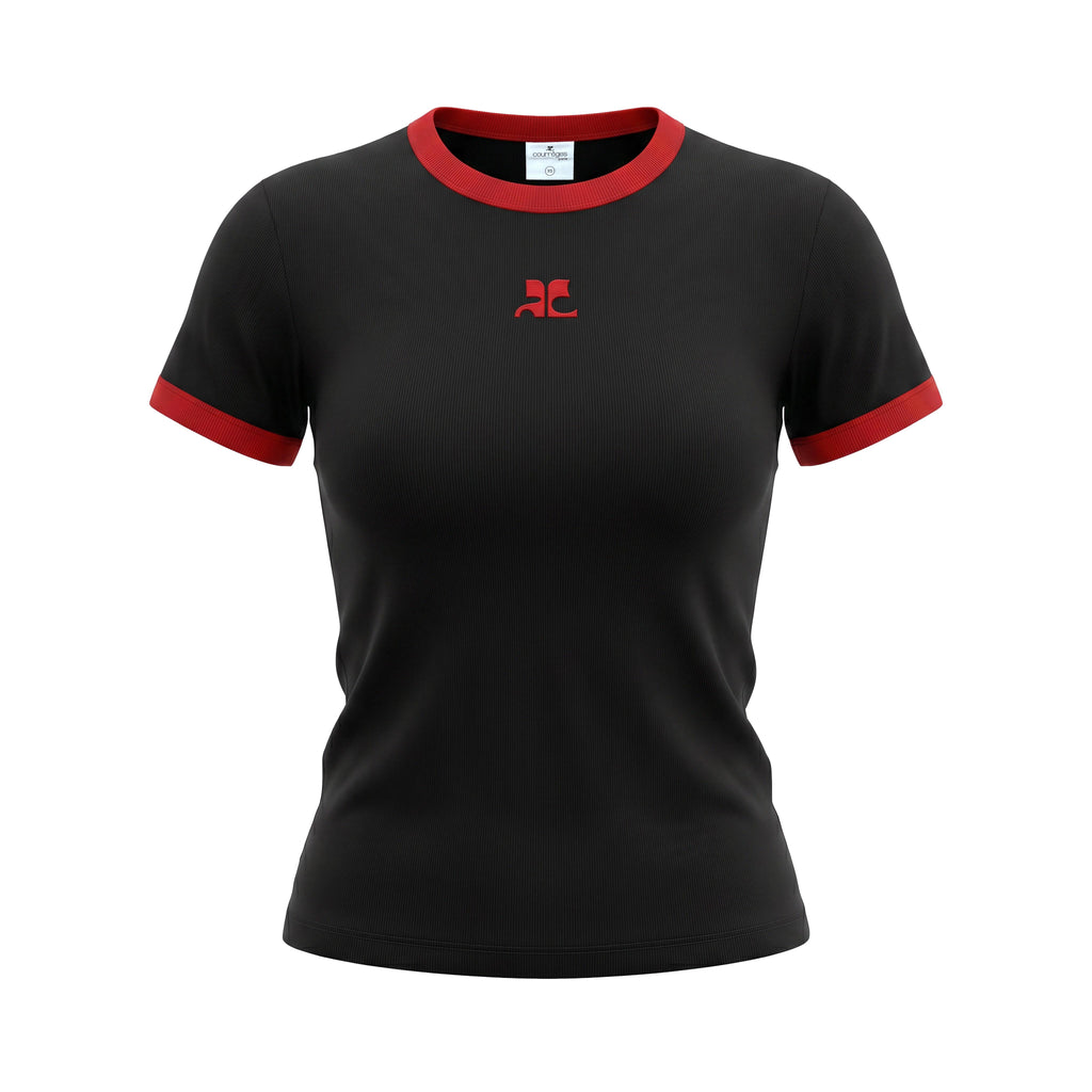 COURRÈGES BLACK AND RED SIGNATURE CONTRAST T-SHIRT - SIZE XS