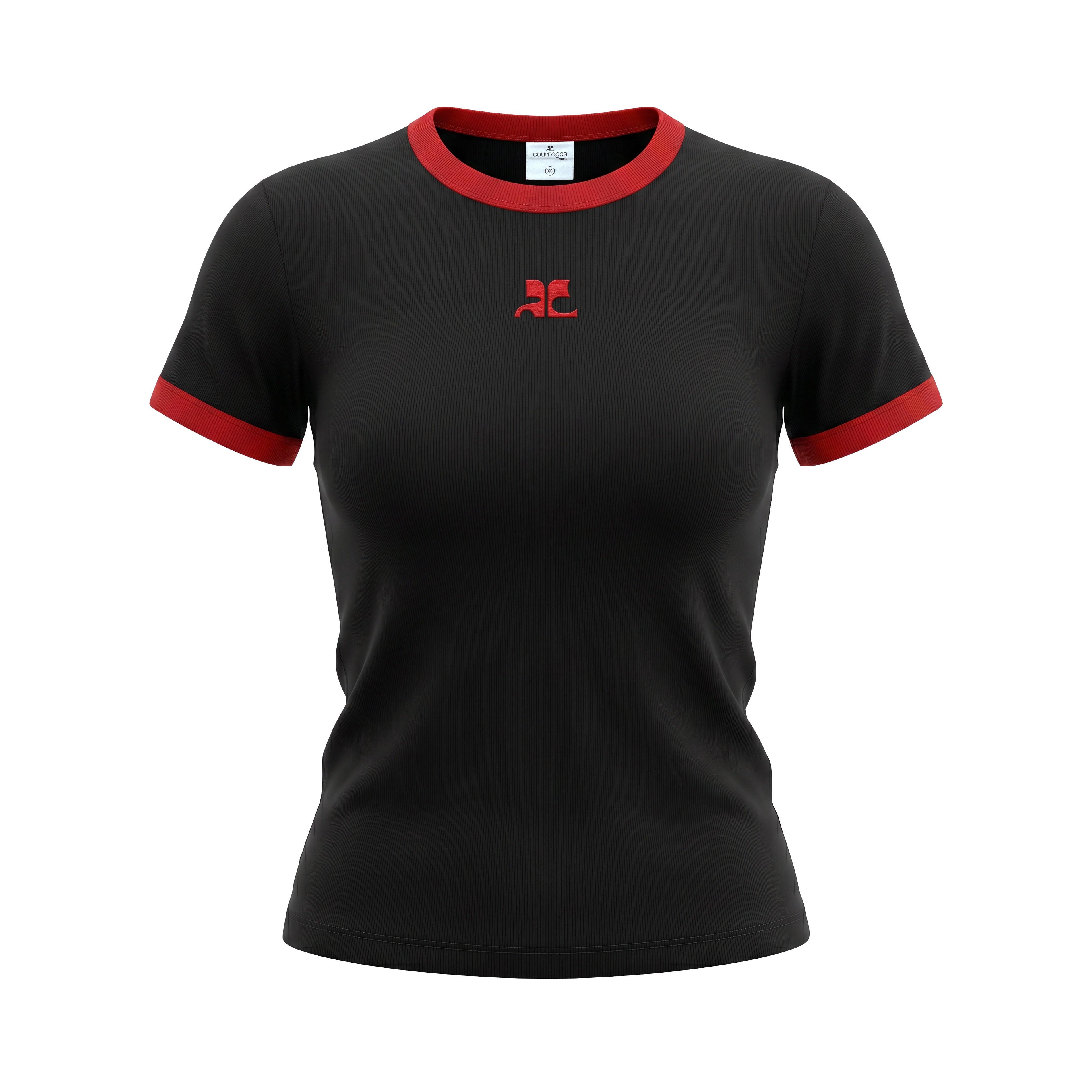 COURRÈGES BLACK AND RED SIGNATURE CONTRAST T-SHIRT - SIZE XS
