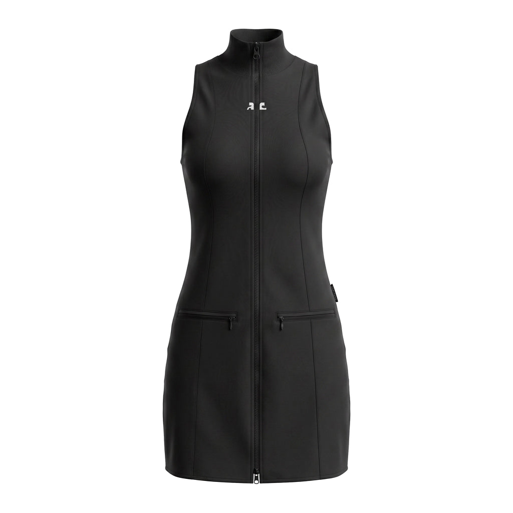COURRÈGES BLACK INTERLOCK TRACKSUIT DRESS - SIZE M