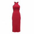 COURRÈGES RED SCUBA 90'S RIBBED MAXI DRESS- SIZE L
