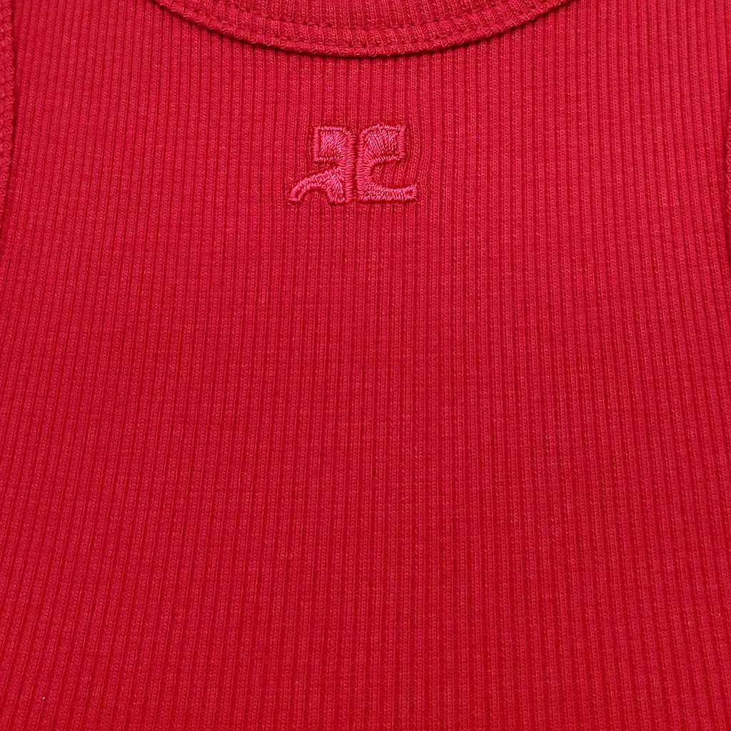 COURRÈGES RED SCUBA 90'S RIBBED MAXI DRESS- SIZE M