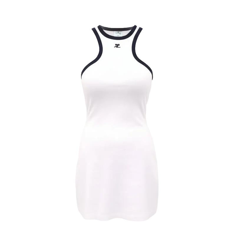 COURRÈGES WHITE CONTRAST SCUBA MINI DRESS - SIZE S
