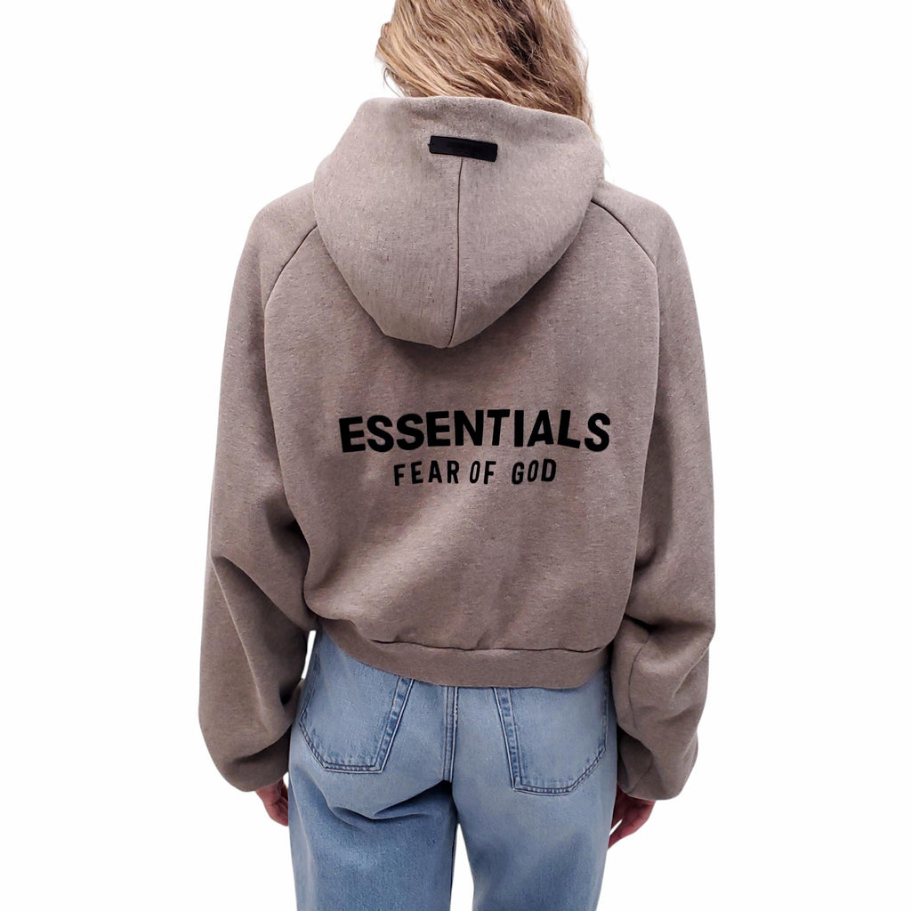 ESSENTIALS TAUPE CROPPED HOODIE - SIZE S