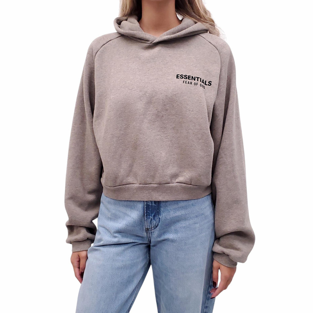 ESSENTIALS TAUPE CROPPED HOODIE - SIZE S