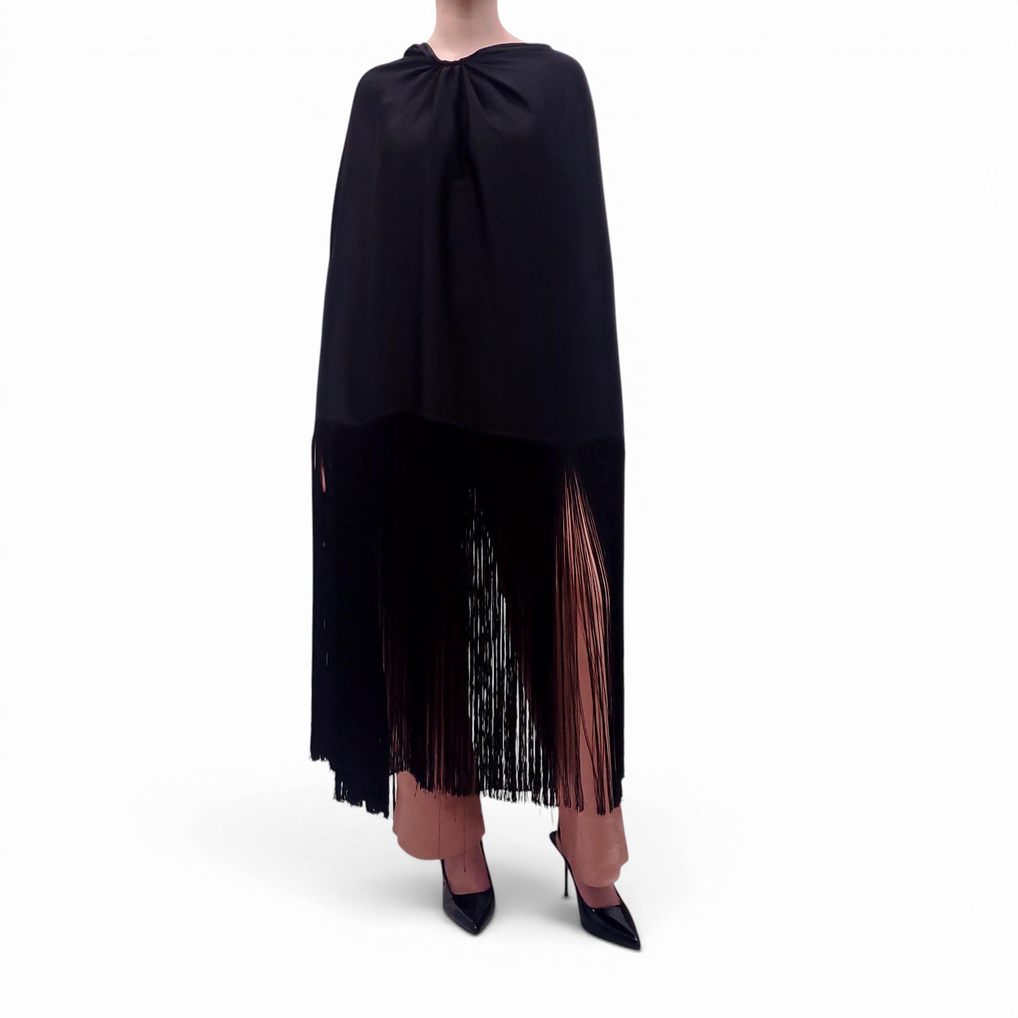 CULT GAIA BLACK FRINGE PONCHO DRESS - SIZE L