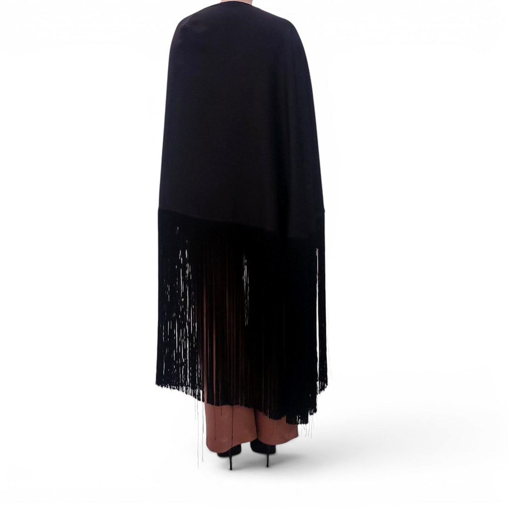 CULT GAIA BLACK FRINGE PONCHO DRESS - SIZE L