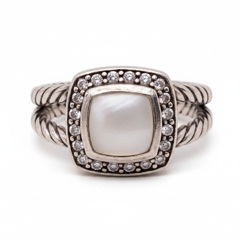 DAVID YURMAN ALBION MOTHER OF PEARL AND DIAMOND RING - SIZE 6.5