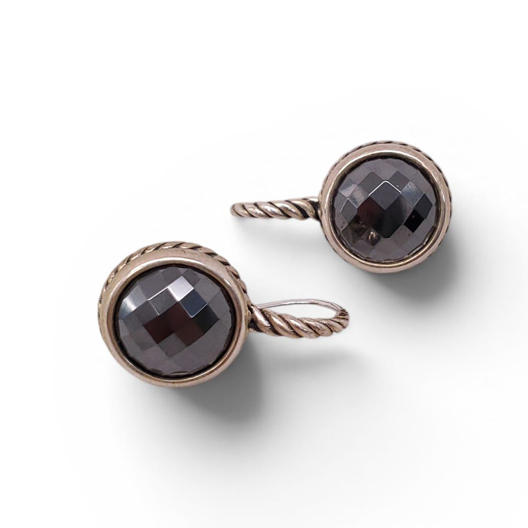 DAVID YURMAN HEMATITE SILVER DROP EARRINGS