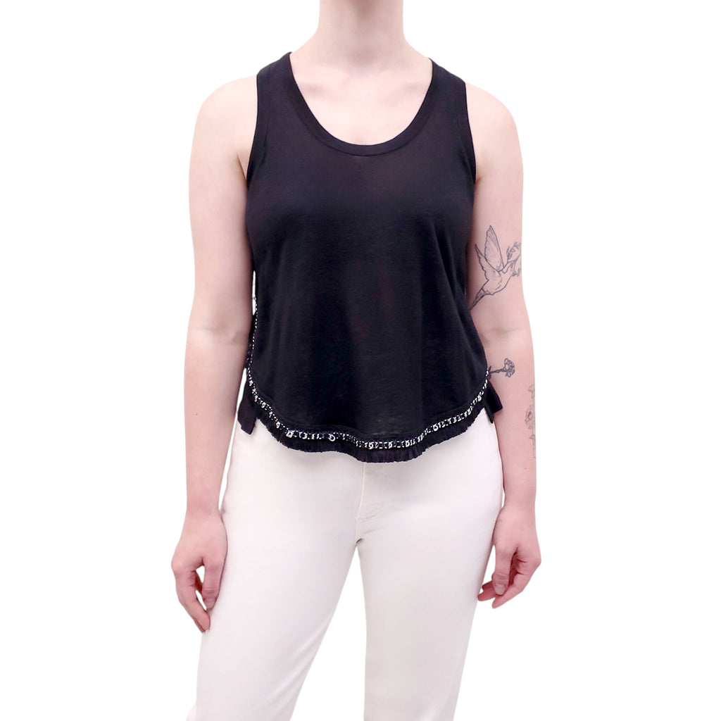 DEREK LAM 10 CROSBY BLACK TANK TOP WITH BEADED HEM DETAIL - SIZE XS