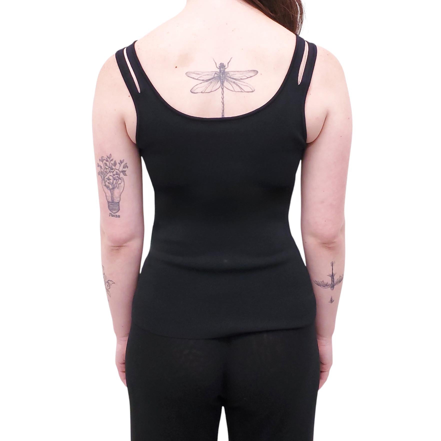 DION LEE BLACK RIBBED TANK TOP WITH STRAPS - SIZE M