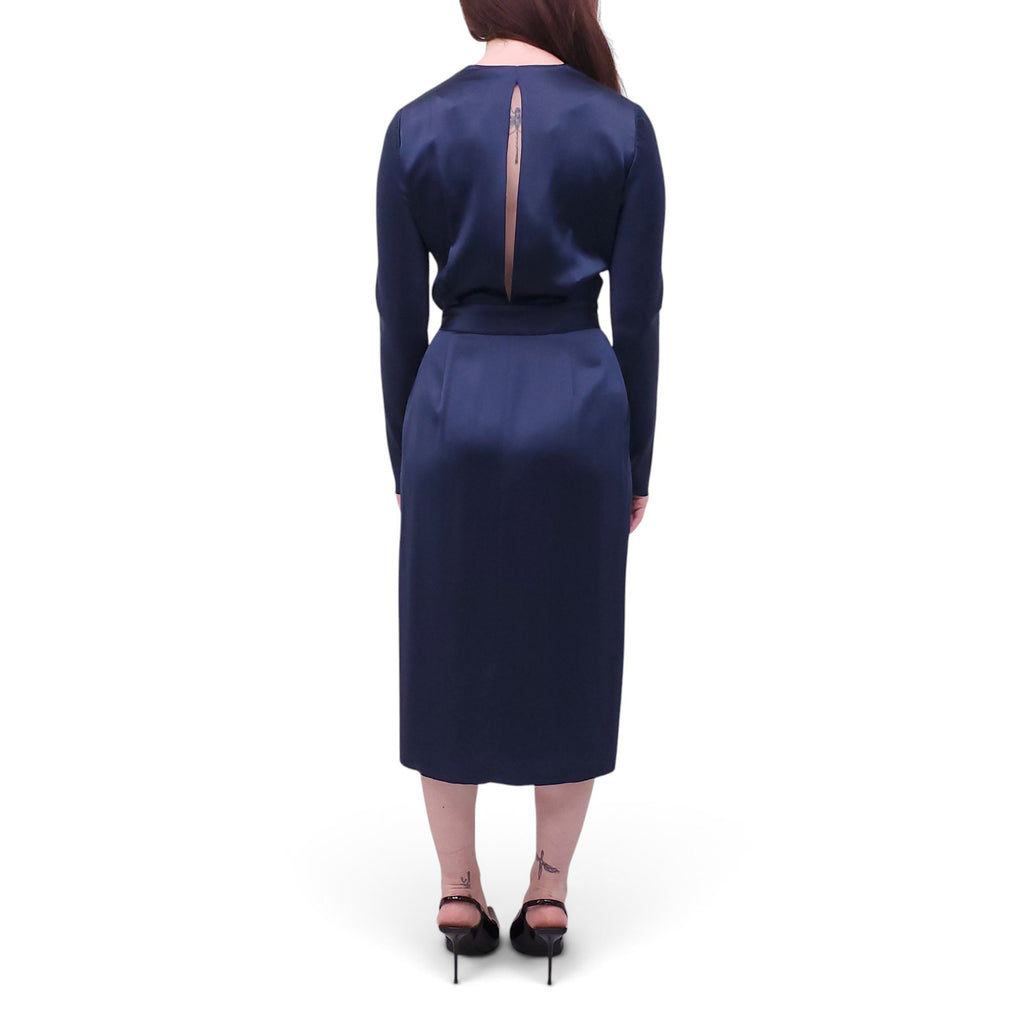 DION LEE NAVY SILK LACE LONG SLEEVE DRESS - SIZE 4