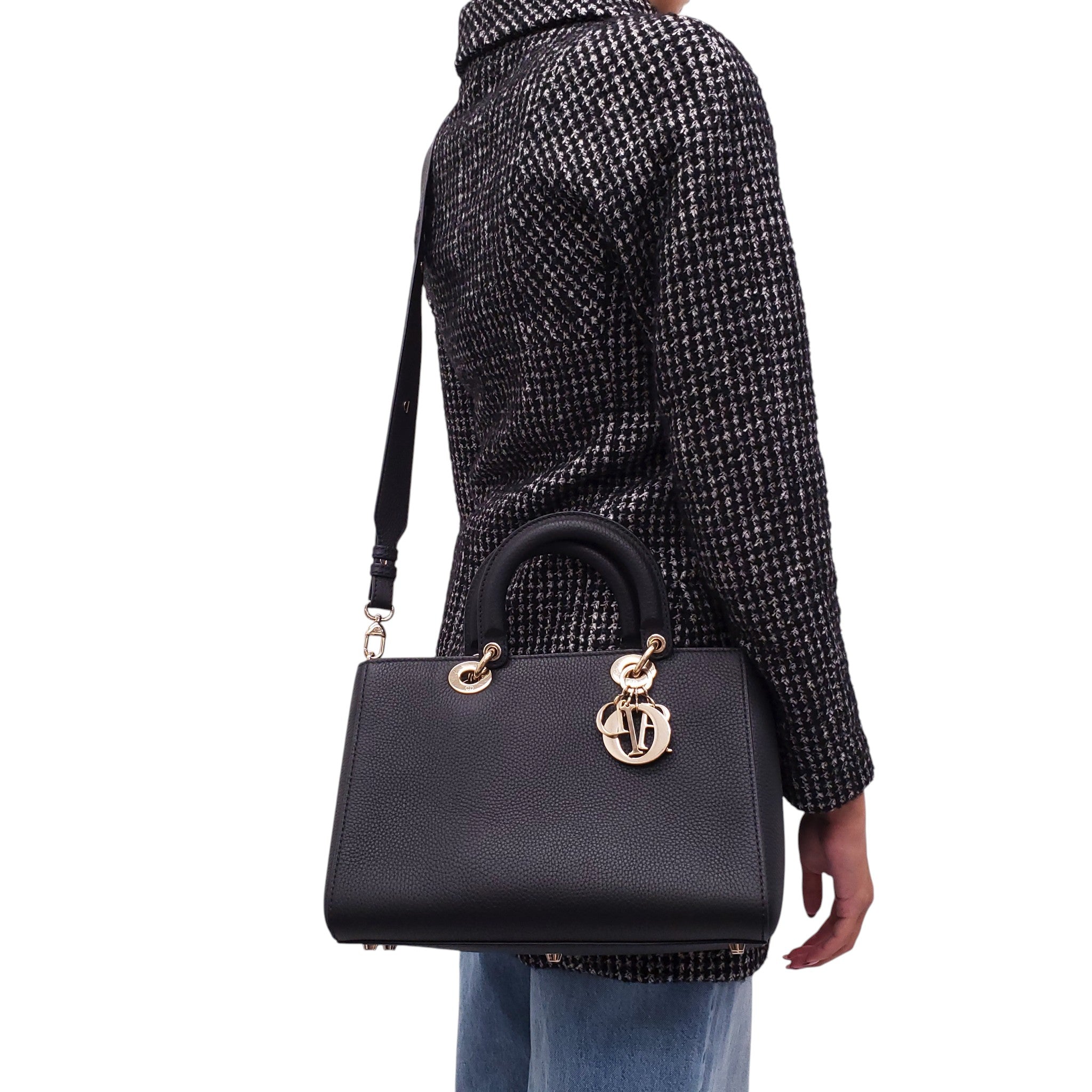DIOR DIORISSIMO BLACK LEATHER TOTE BAG