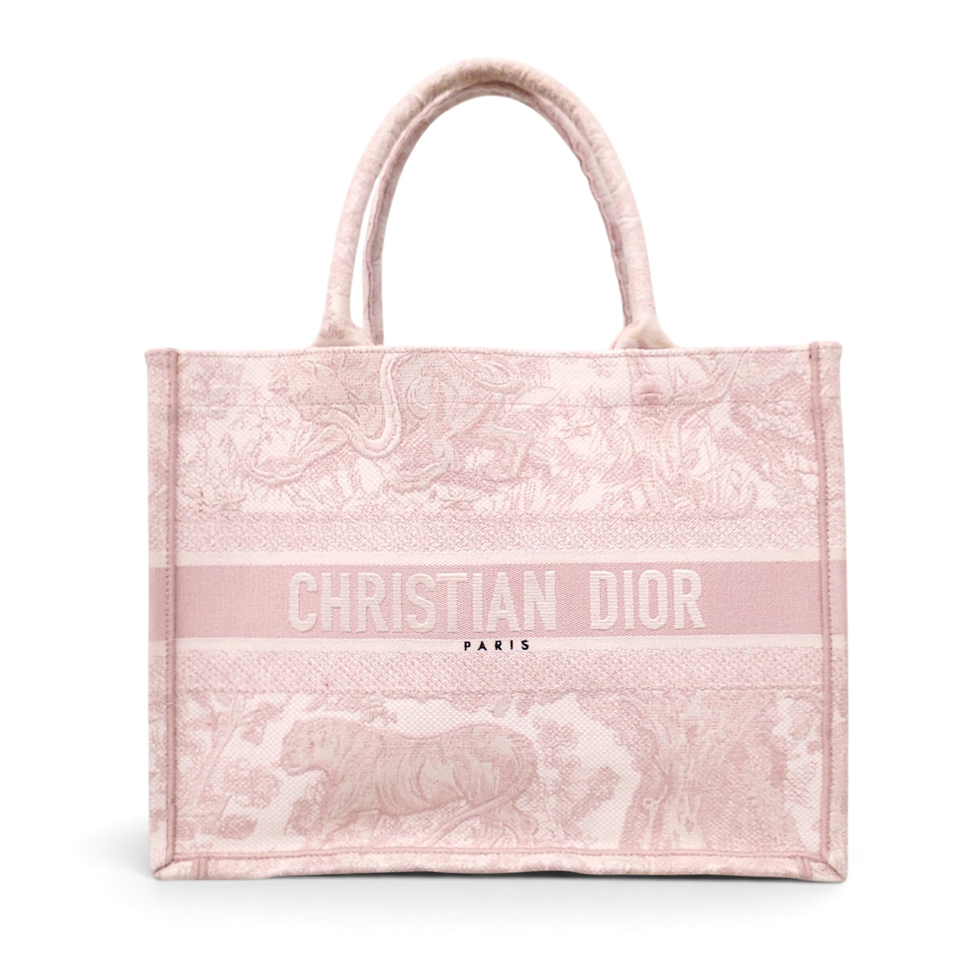 DIOR ECRU AND PINK TOILE DE JOUY BOOK TOTE