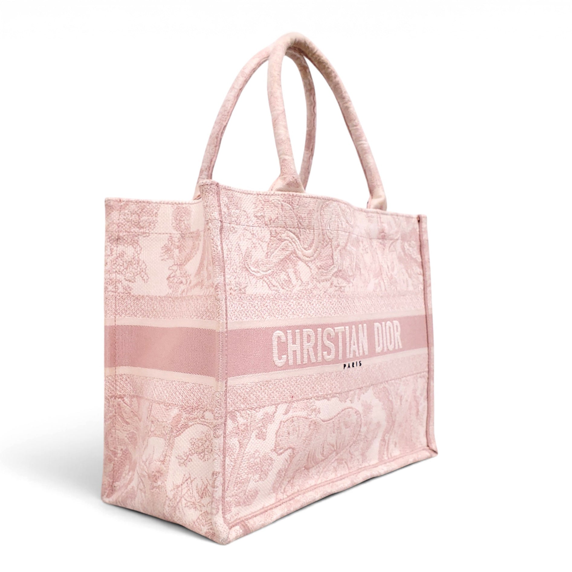 DIOR ECRU AND PINK TOILE DE JOUY BOOK TOTE