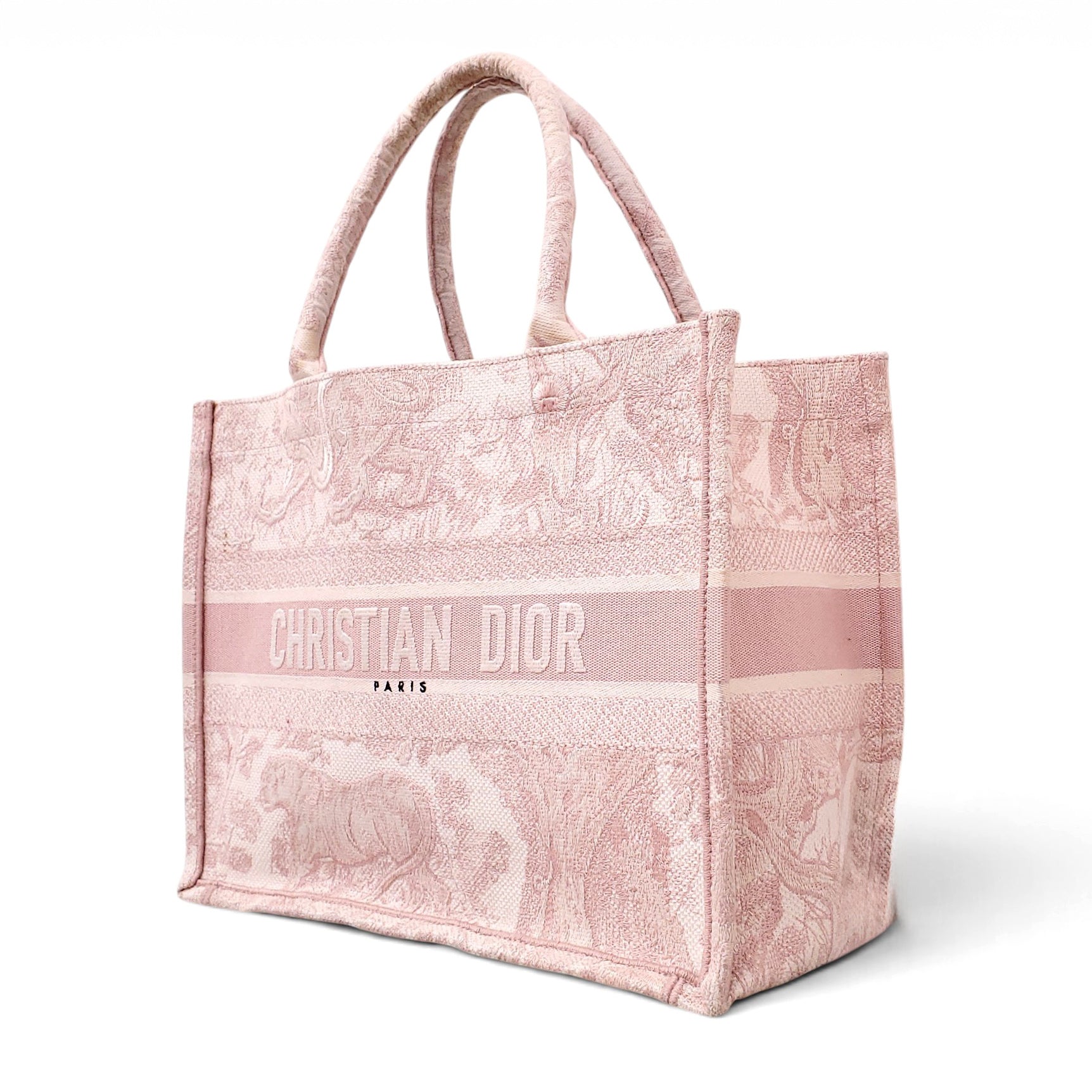 DIOR ECRU AND PINK TOILE DE JOUY BOOK TOTE