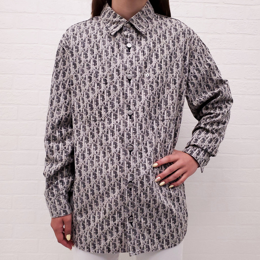 DIOR GREY UNISEX DENIM LOGO BUTTON UP SHIRT - SIZE 39/L