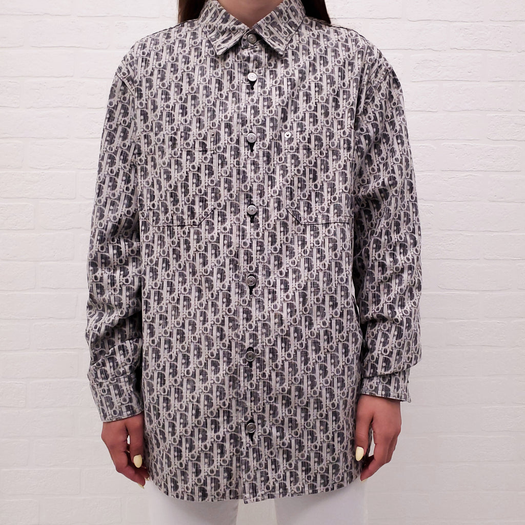 DIOR GREY UNISEX DENIM LOGO BUTTON UP SHIRT - SIZE 39/L