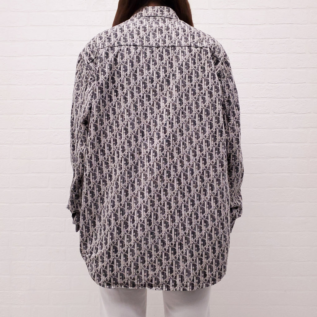 DIOR GREY UNISEX DENIM LOGO BUTTON UP SHIRT - SIZE 39/L