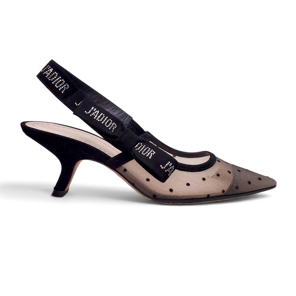 DIOR J'ADIOR POLKA DOT MESH SLINGBACK HEELS - SIZE 35