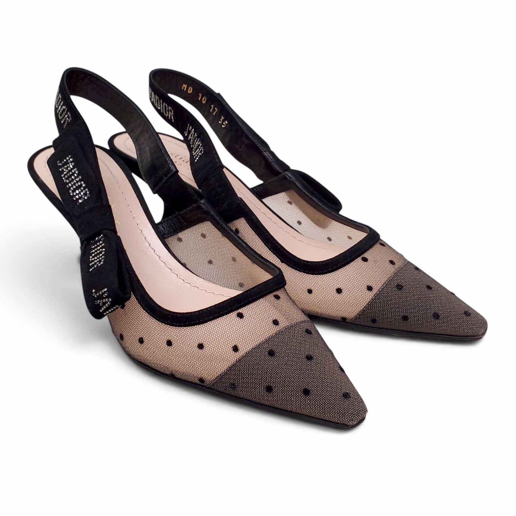 DIOR J'ADIOR POLKA DOT MESH SLINGBACK HEELS - SIZE 35