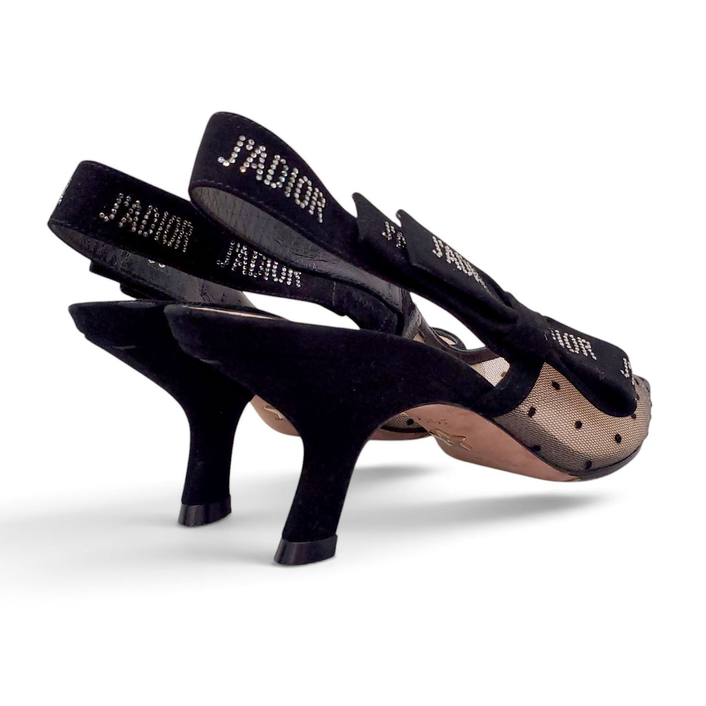 DIOR J'ADIOR POLKA DOT MESH SLINGBACK HEELS - SIZE 35