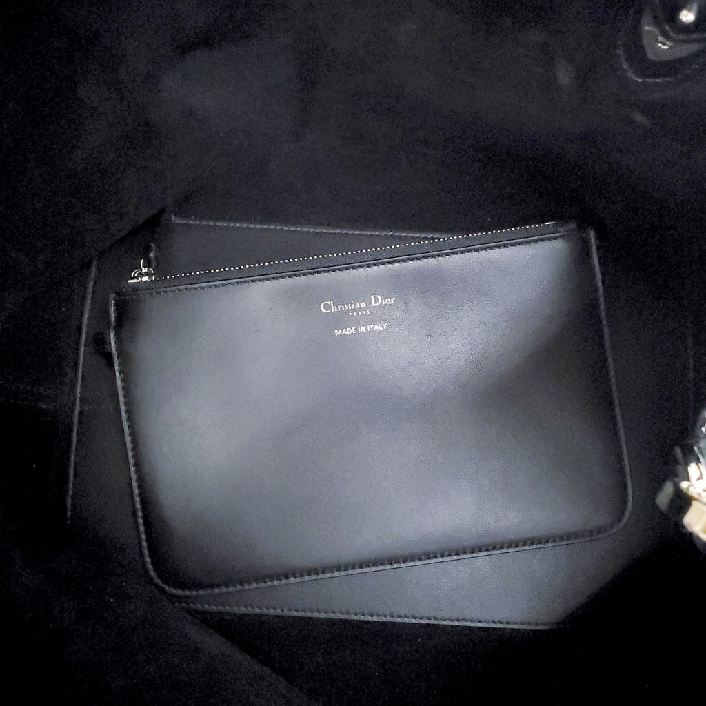 DIOR MEDIUM BLACK TWEED TOUJOURS BAG WITH WHITE CANNAGE MOTIF