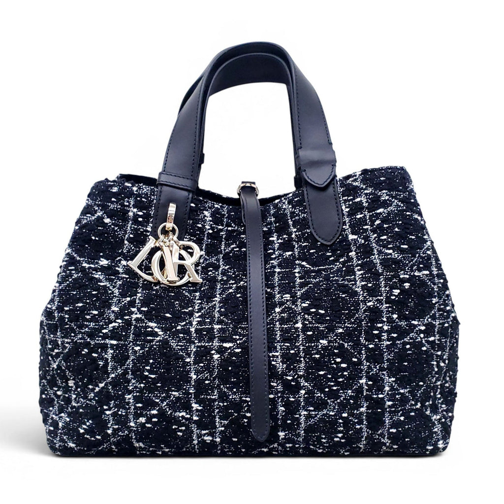 DIOR MEDIUM BLACK TWEED TOUJOURS BAG WITH WHITE CANNAGE MOTIF