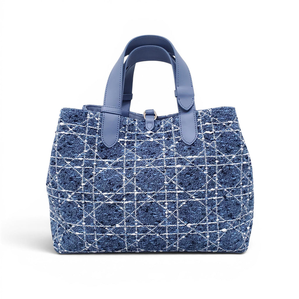 DIOR MEDIUM BLUE TWEED TOUJOURS BAG WITH WHITE CANNAGE MOTIF