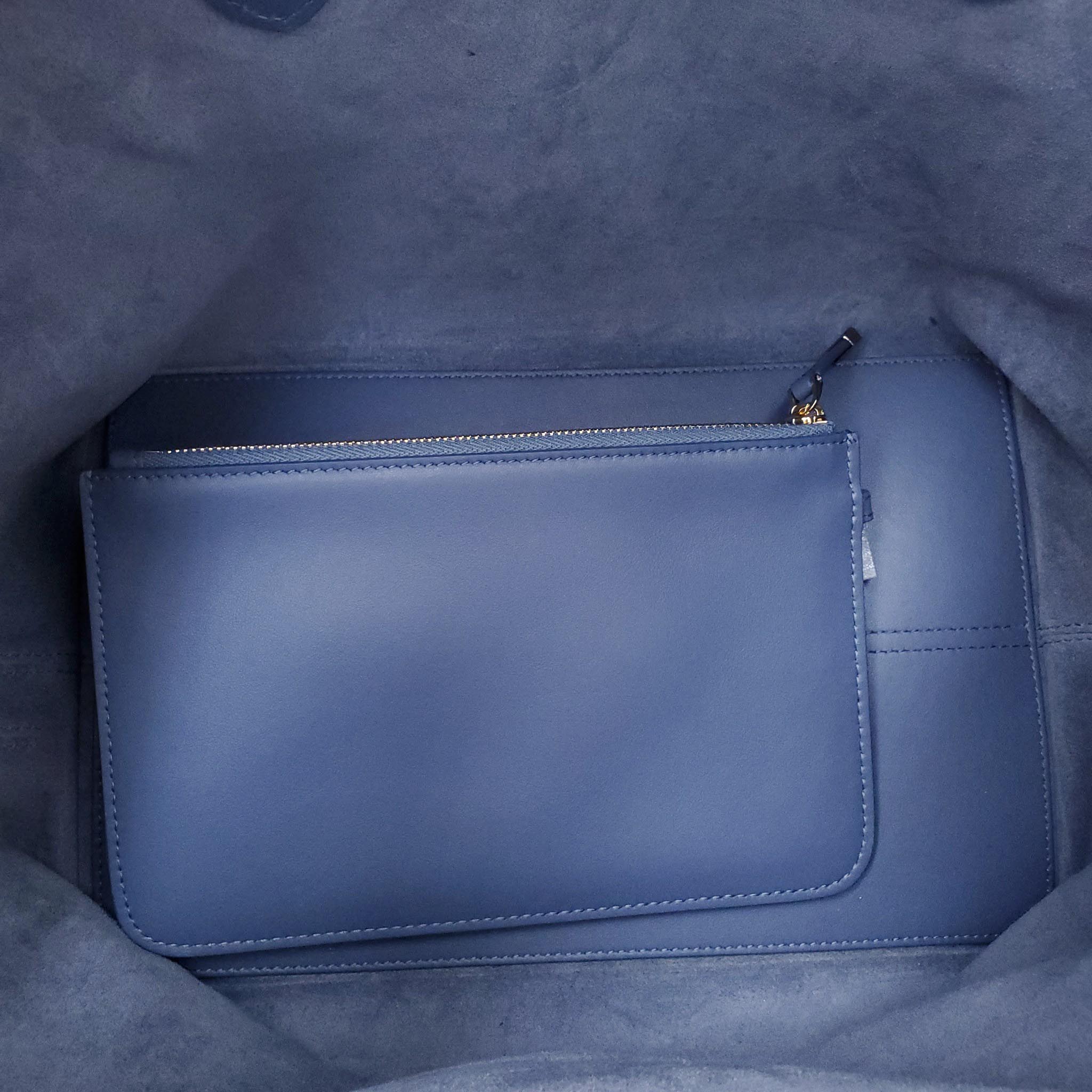 DIOR MEDIUM BLUE TWEED TOUJOURS BAG WITH WHITE CANNAGE MOTIF